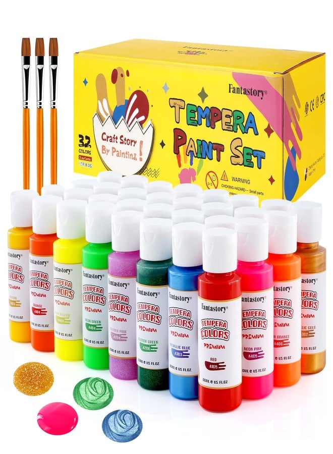 fantastory Tempera Paint for Kids 32 Colors (2 oz Each) Washable Tempera Paint, Kids Poster Paint Sponge Painting, Non-Toxic Kids Paint Finger Paints Hand Paints Bottles Early Learning - Image 1